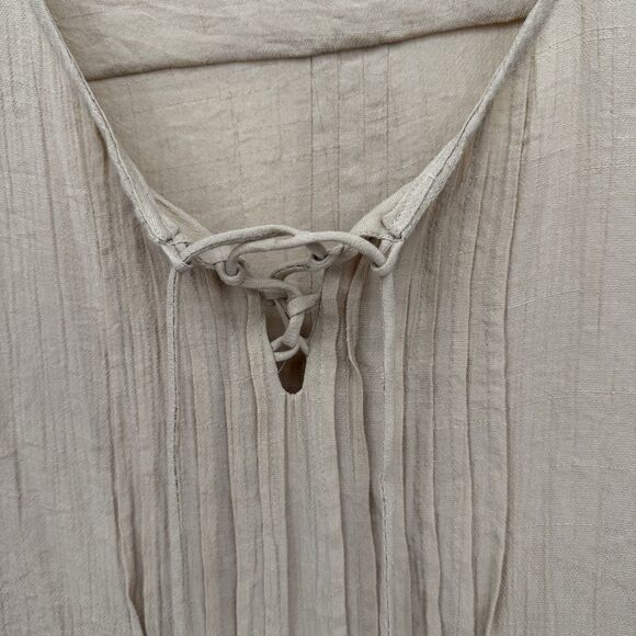 Notations Beige Tan Boho Lace Up Blouse Top Size 2X Plus Rayon - Picture 5 of 10